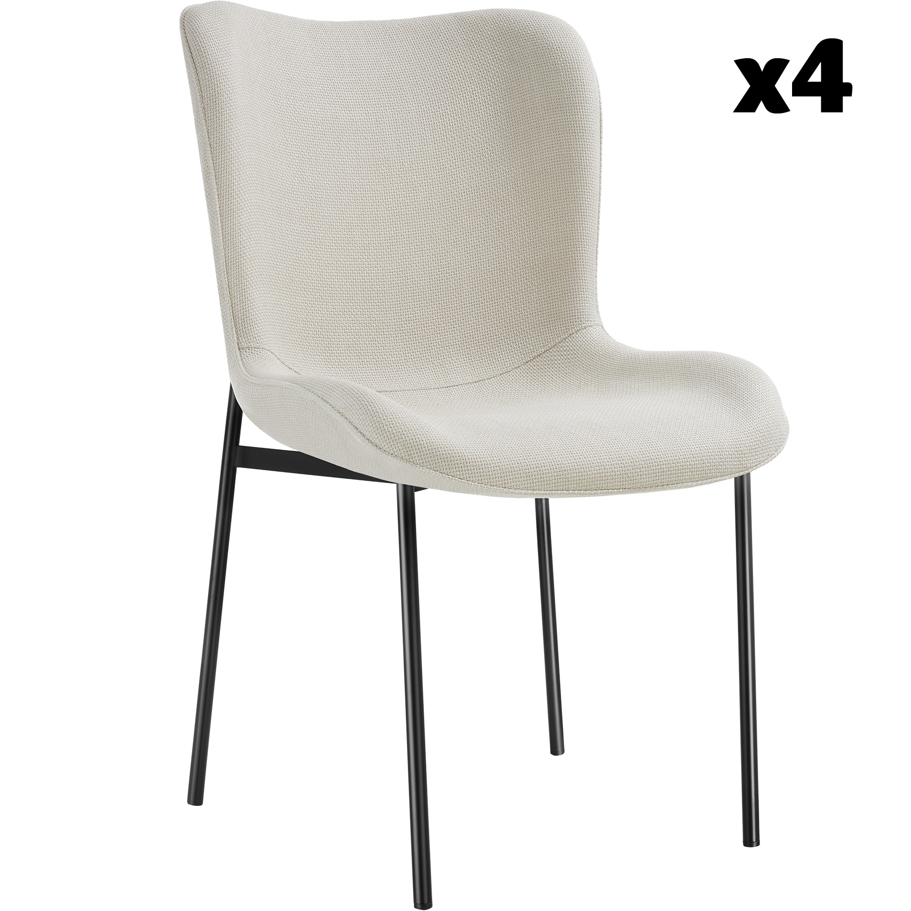4 chaises rembourrées revêtement en tissu forme ergonomique noir/blanc