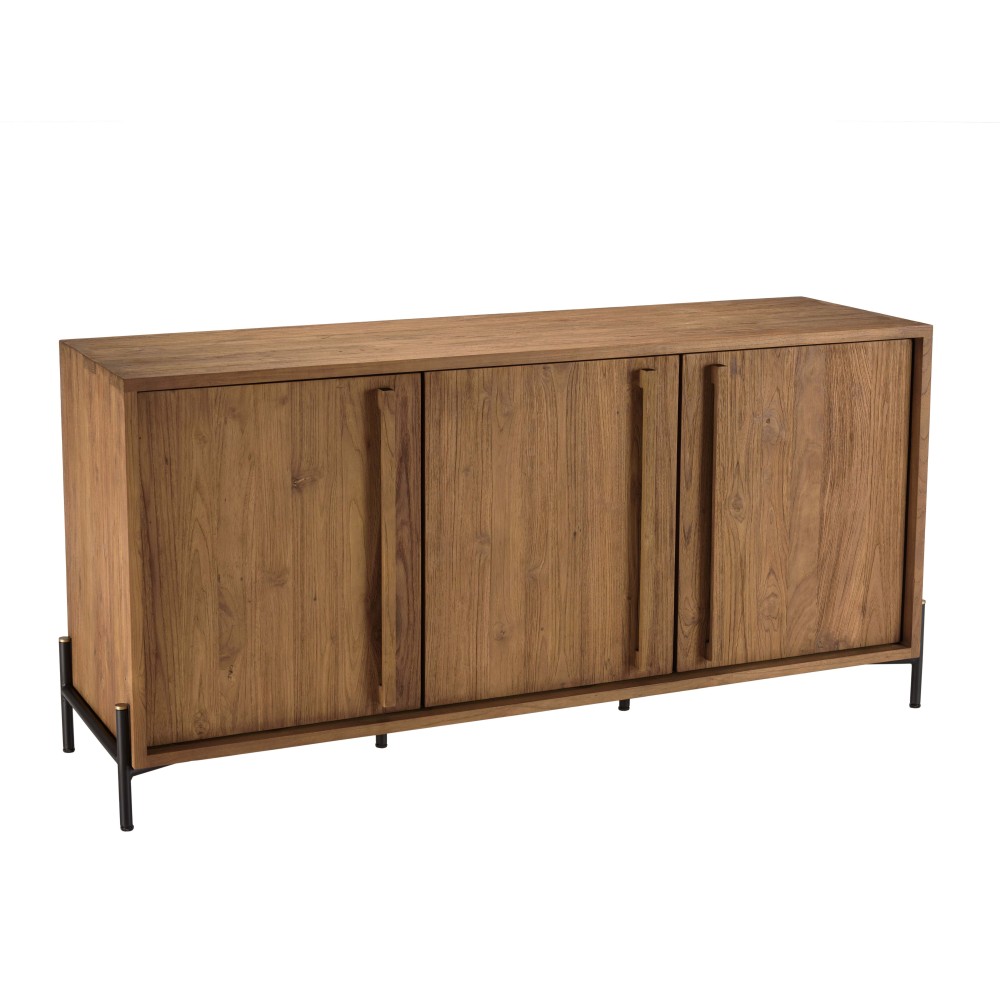 Buffet 3 portes en bois de teck recyclé pieds en métal noir