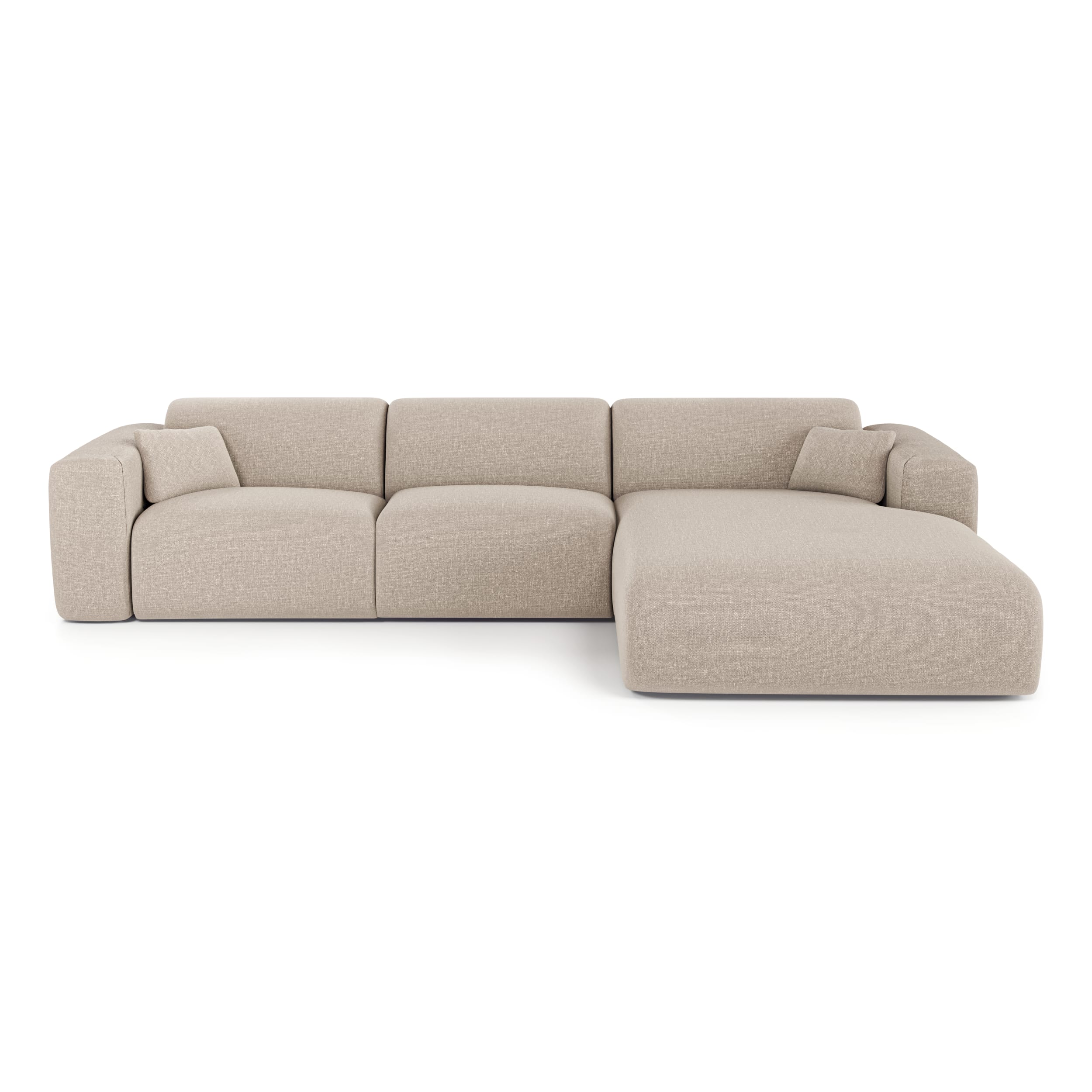 Canapé angle droit convertible dunlopillo 5 places tissu tramé beige