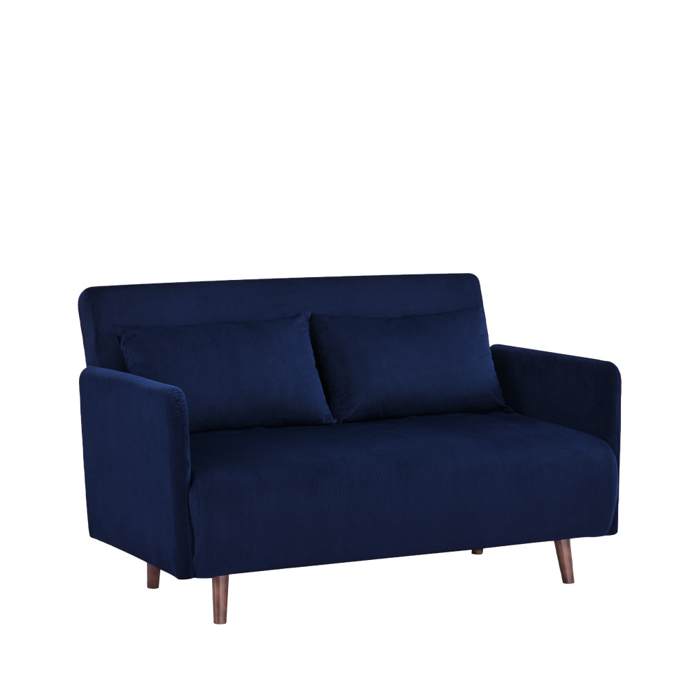 Canapé convertible 2 places en velours côtelé L120cm – Bleu marine