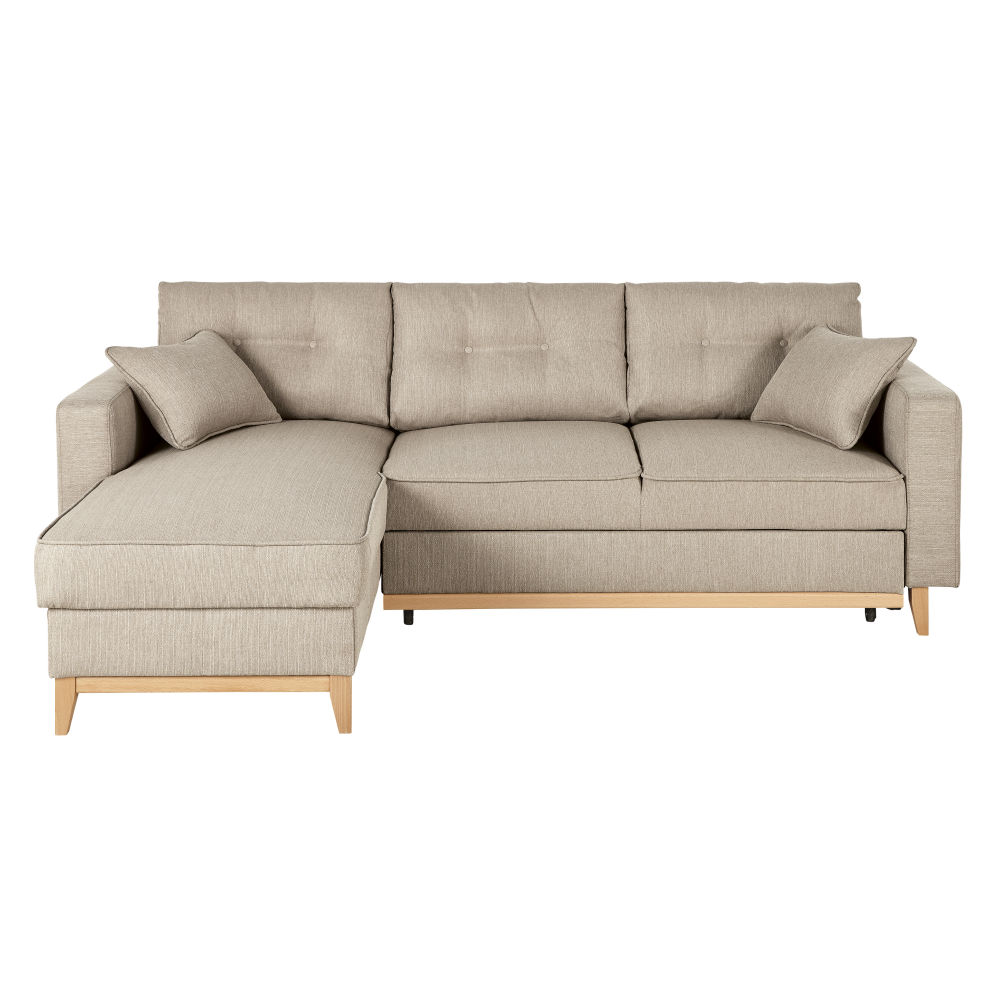 Canapé d&rsquo;angle convertible 3/4 places beige