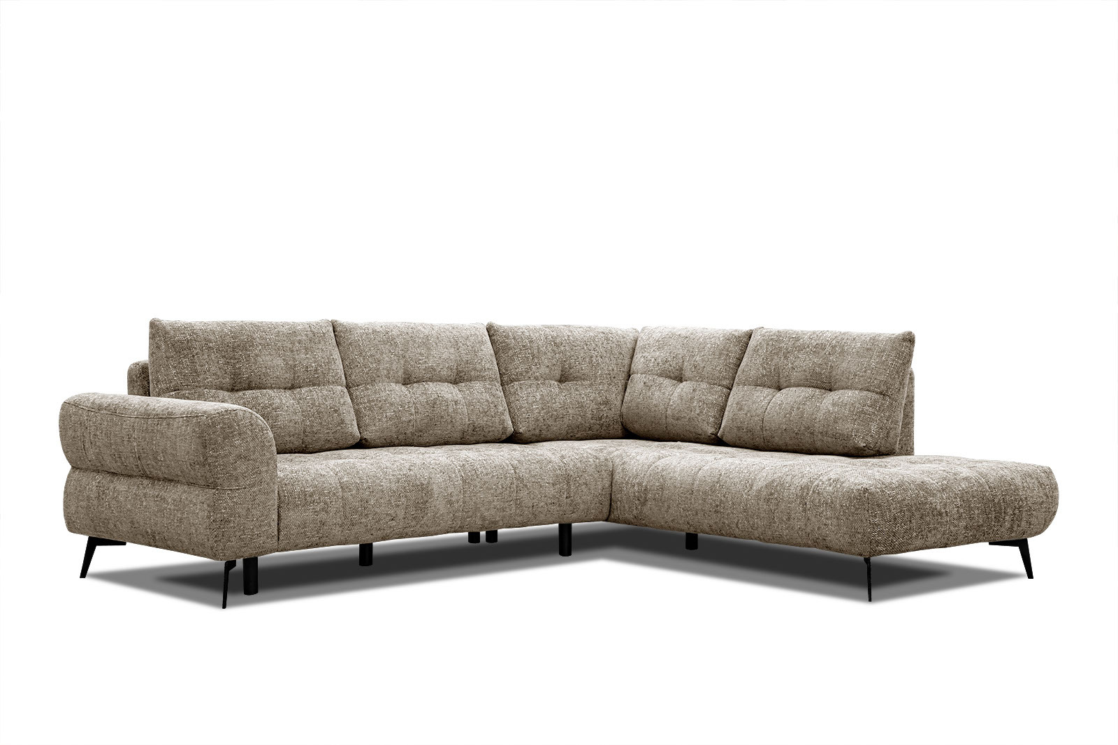 Canapé d&rsquo;angle droit 5 places tissu beige foncé