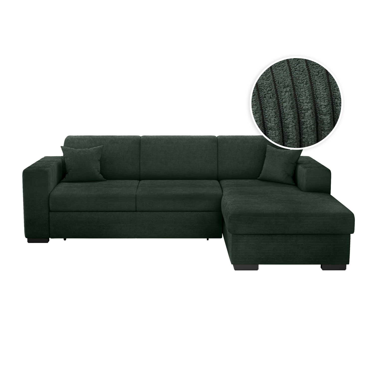 Canapé d&rsquo;angle droit convertible en velours côtelé – Vert foncé