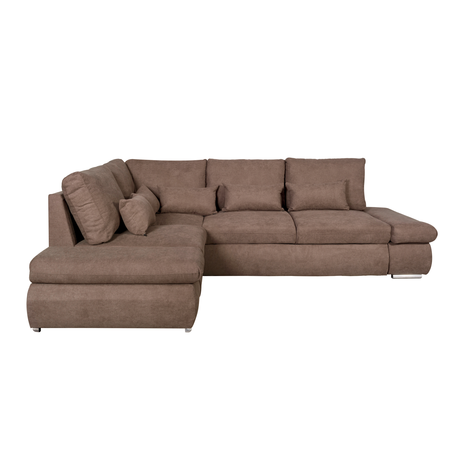 Canapé d&rsquo;angle Réversible et Convertible avec coffre en tissu – Marron