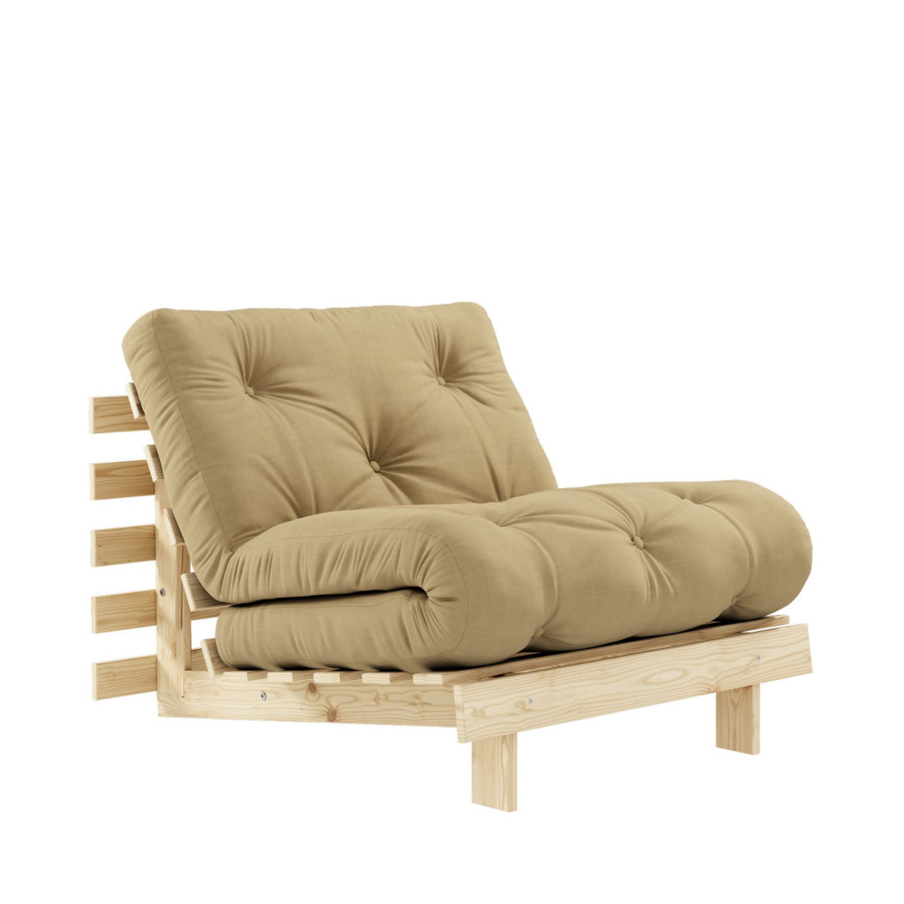 Fauteuil convertible 90x200cm en bois naturel et tissu – Blé