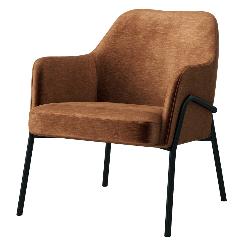 Fauteuil lounge, tissu chenillé Terracota et métal noir mat