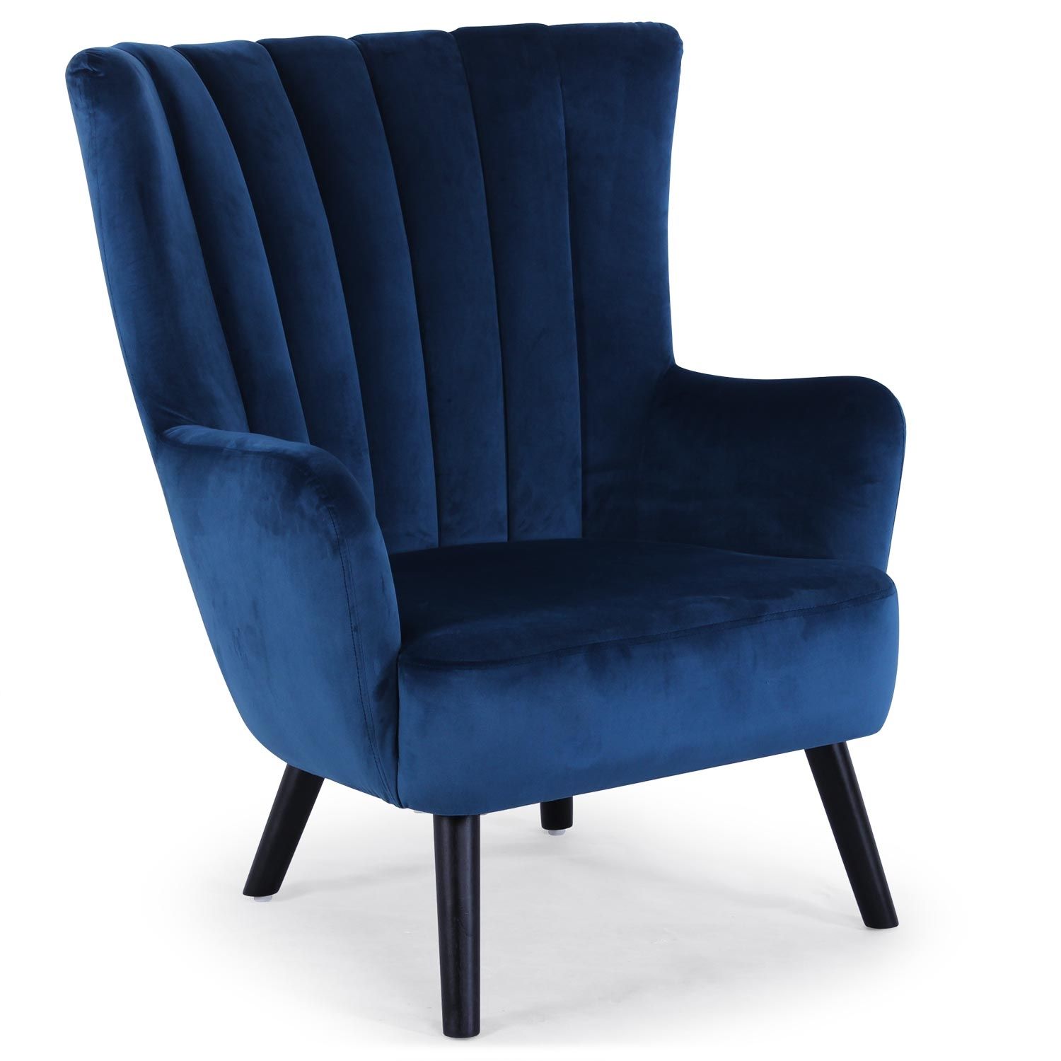 Fauteuil scandinave en velours bleu