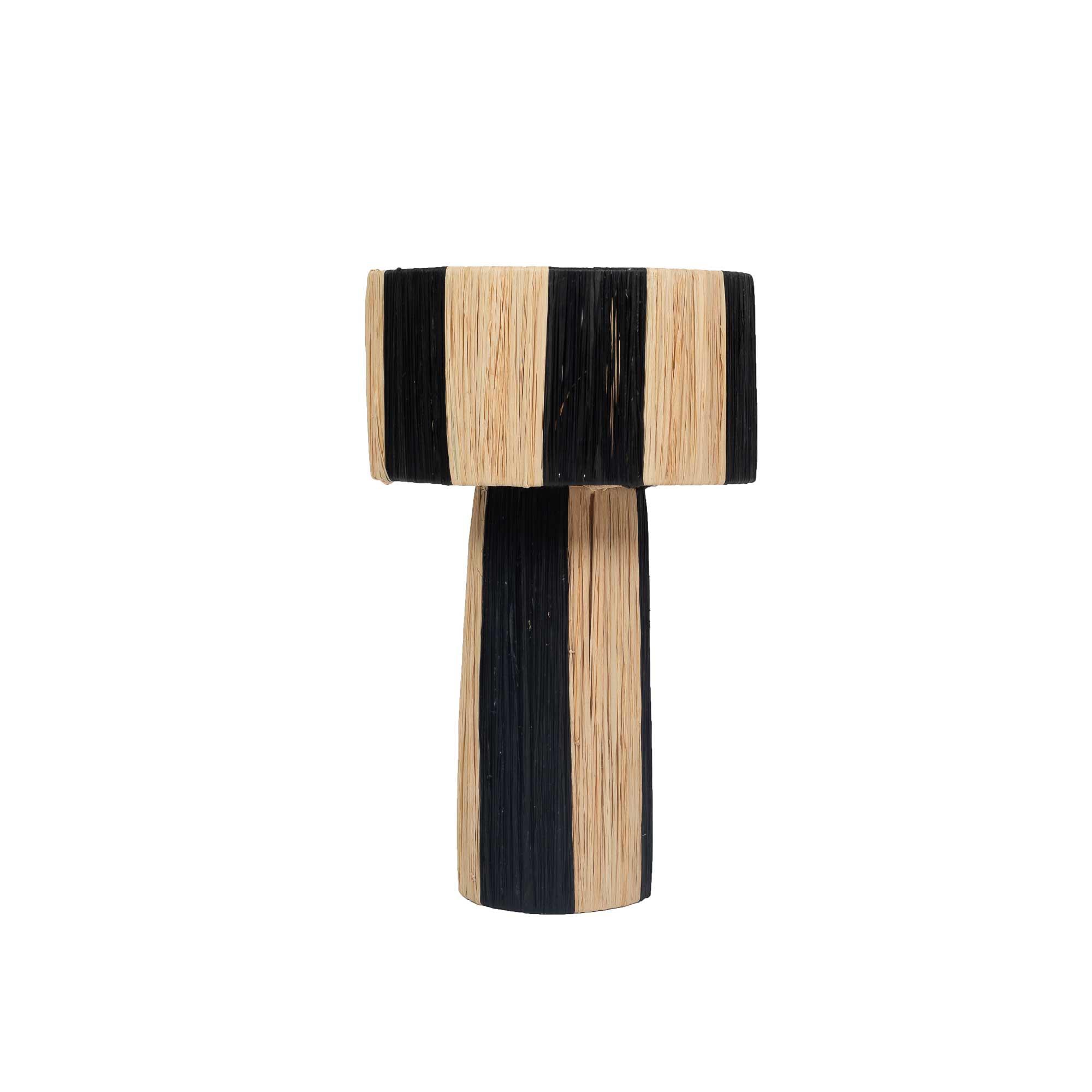 Lampe de table noir et beige en raphia 45×28