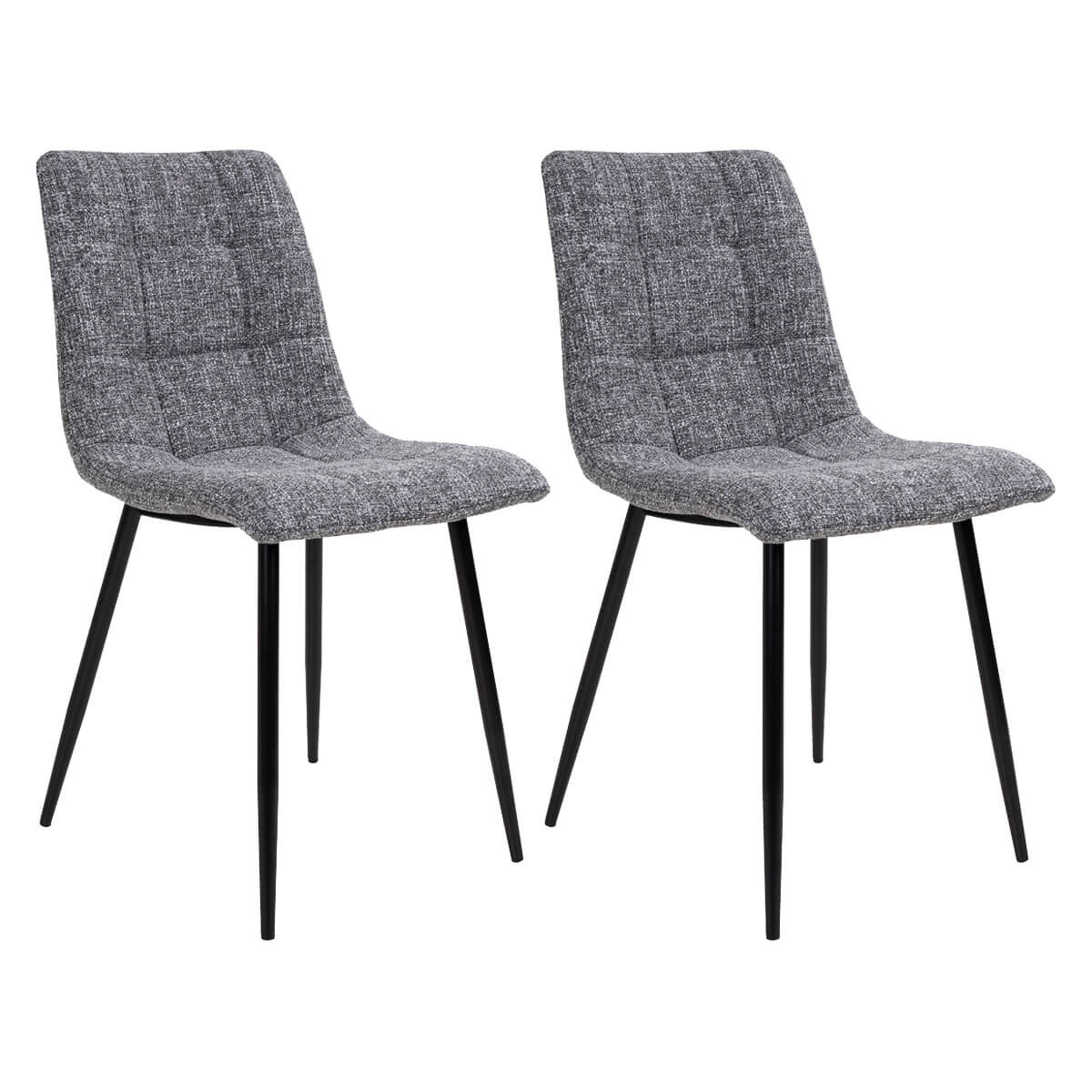 Lot  de 2 chaises tissu gris tacheté et piétement acier