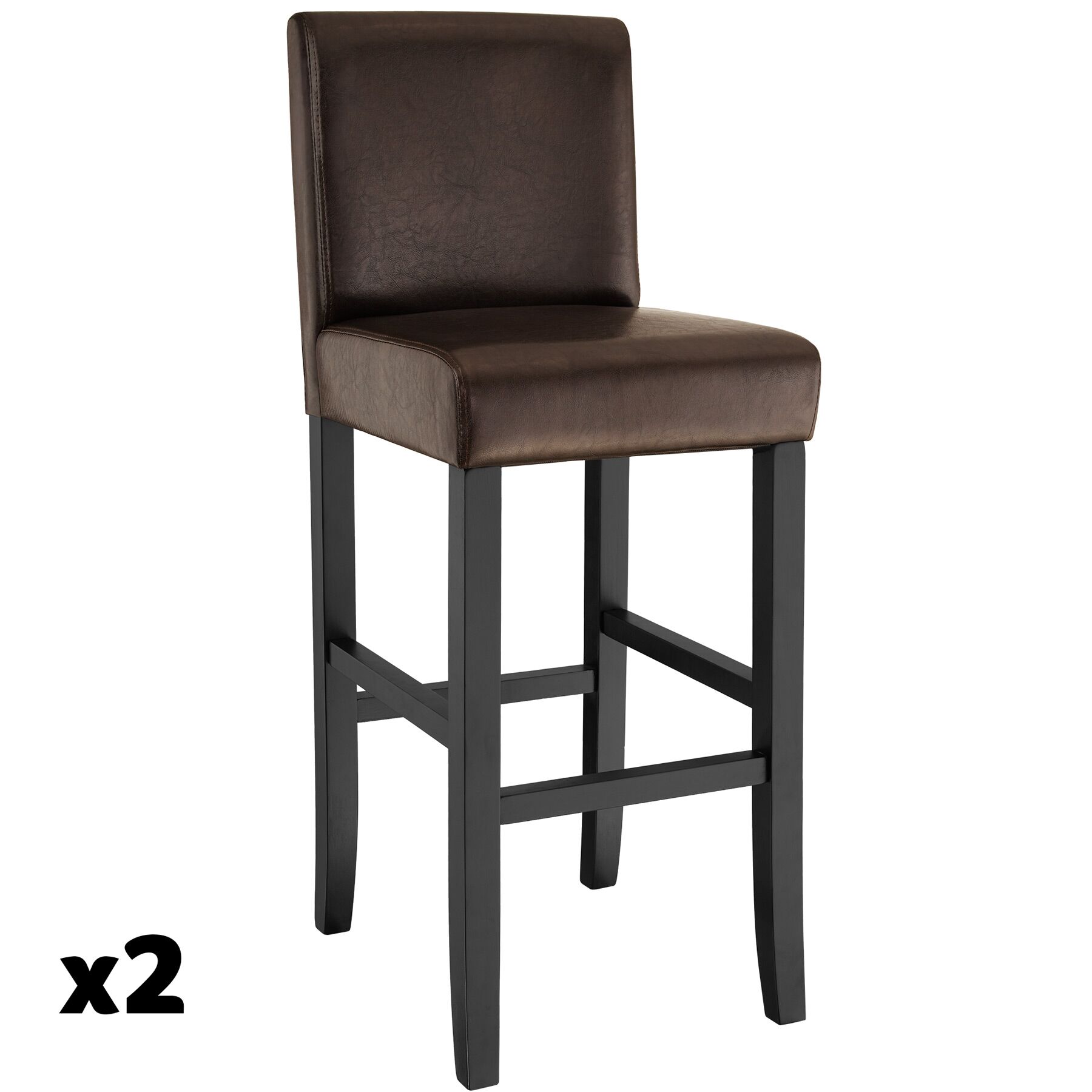 Lot de 2 tabourets de bar bois simili cuir avec dossier marron