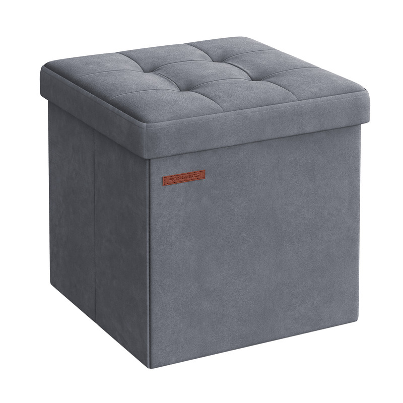 Pouf de rangement mdf 38 x 38 x 38 cm velours gris ardoise