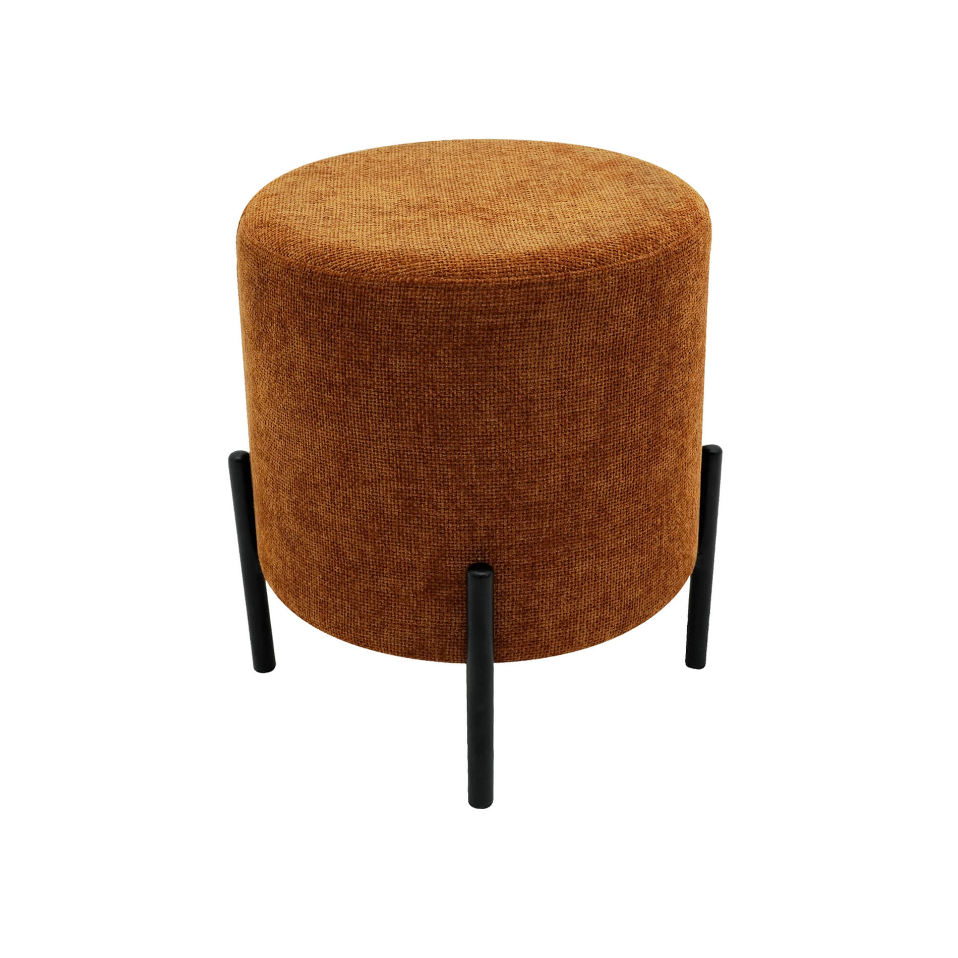 Pouf repose-pieds rond en tissu orange foncé et acier